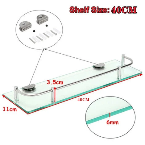 Livingandhome 40CM Wall Mounted Glass Shower Storage Caddy For Bathroom 5 Livingandhome 40CM Wall Mounted Glass Shower Storage Caddy For Bathroom - Image 5