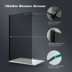 ELEGANT 1200mm Walkin Shower Enclosure Bathroom 8mm Grey Safety Easy Clean Glass For Bath Wetroom Walk In Shower Cubicle Screen Panels + Black Stainless Steel Support Bars -Bathroom Supplies Store 25955611 3