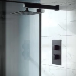 Rennes Concealed Thermostatic Overhead 250mm Square Rainfall Shower Mixer Set Matte Black -Bathroom Supplies Store 26799360 3