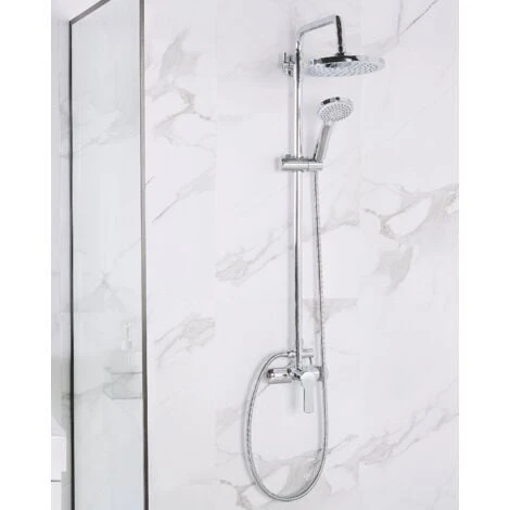 Modern Mixer Shower Set Brass Rain Function Wall Hanging Glossy Silver Tinkisso 2 Modern Mixer Shower Set Brass Rain Function Wall Hanging Glossy Silver Tinkisso - Image 2