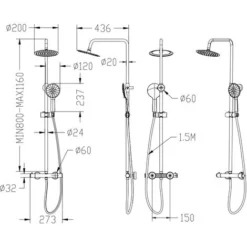 AICA Thermostatic Exposed Shower Mixer Bathroom Twin Head Large Round Bar Set Chrome -Bathroom Supplies Store 27729015 5