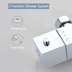 AICA Thermostatic Exposed Shower Mixer Bathroom Twin Head Large Square Bar Set Chrome -Bathroom Supplies Store 27729057 4