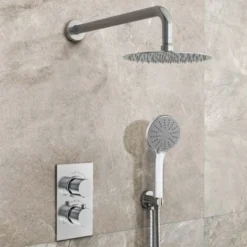 AICA Round Chrome Thermostatic Shower Mixer Bathroom Concealed Twin Head Valve Set