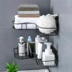 2Pcs Corner Shower Rack Shelf Bathroom Storage Organiser Basket Tidy Shelf Black