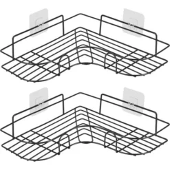 2Pcs Corner Shower Rack Shelf Bathroom Storage Organiser Basket Tidy Shelf Black -Bathroom Supplies Store 28264671 3