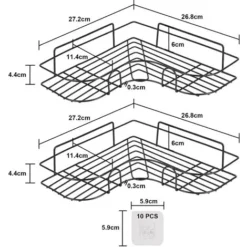2Pcs Corner Shower Rack Shelf Bathroom Storage Organiser Basket Tidy Shelf Black -Bathroom Supplies Store 28264671 5