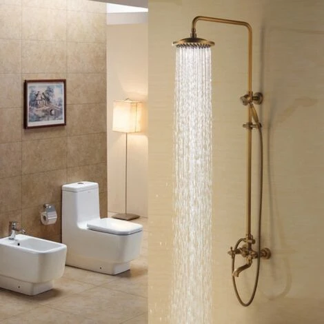 Classic Shower Column In Antique Brass With Bath Spout 1 Classic Shower Column In Antique Brass With Bath Spout