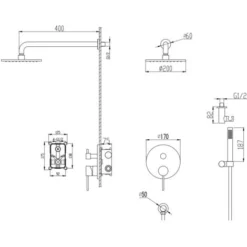Wall Mounted Thermostatic Shower Set With Black Finish Handshower 200 Mm Wall Support -Bathroom Supplies Store 28355987 5