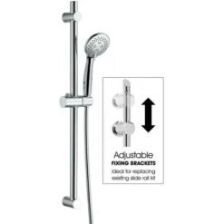Chrome Stainless Steel Adjustable Shower Riser Rail Kit + Shower Head + Hose