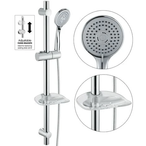 Chrome Stainless Steel Shower Riser Rail Kit + Shower Head + Hose + Soap Dish 1 Chrome Stainless Steel Shower Riser Rail Kit + Shower Head + Hose + Soap Dish