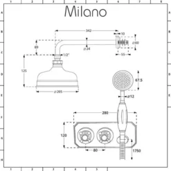 Milano Elizabeth - Traditional 2 Outlet Twin Diverter Thermostatic Mixer Shower Valve With 200mm Round Rainfall Shower Head And Hand Shower Handset - Chrome & Black -Bathroom Supplies Store 28742218 5
