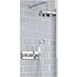 Milano Elizabeth - Traditional 2 Outlet Twin Diverter Thermostatic Mixer Shower Valve With 200mm Round Rainfall Shower Head And Hand Shower Handset - Chrome & White