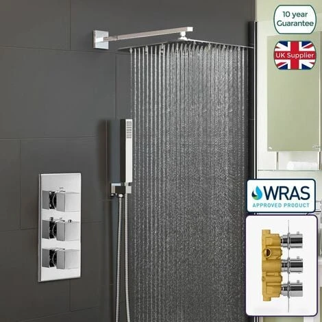 Orta Square Concealed Thermostatic Mixer Valve Hand Held 300mm Shower Head Set 1 Orta Square Concealed Thermostatic Mixer Valve Hand Held 300mm Shower Head Set
