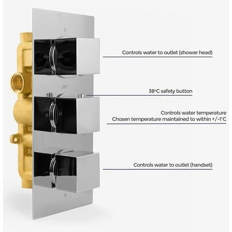 Orta Square Concealed Thermostatic Mixer Valve Hand Held 300mm Shower Head Set 4 Orta Square Concealed Thermostatic Mixer Valve Hand Held 300mm Shower Head Set - Image 4
