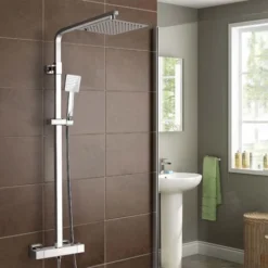 Solid Brass Thermostatic Shower Mixer Chrome With Slide Rail Kit Square