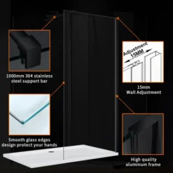 ELEGANT Walk In Shower Screen 8mm Nano Glass Black Wet Room Frameless Shower Enclosure 900mm -Bathroom Supplies Store 33535355 5