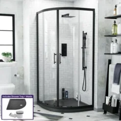 Saturn Quadrant 900mm Shower Enclosure, Tray & Waste Matte Black