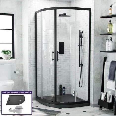 Saturn Quadrant 900mm Shower Enclosure, Tray & Waste Matte Black 1 Saturn Quadrant 900mm Shower Enclosure, Tray & Waste Matte Black
