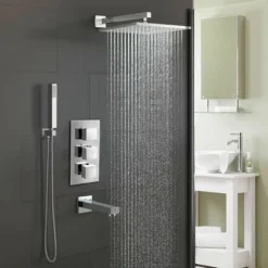 3 Dial 3 Way Concealed Thermostatic Overhead Shower With Handset And Bath Filler
