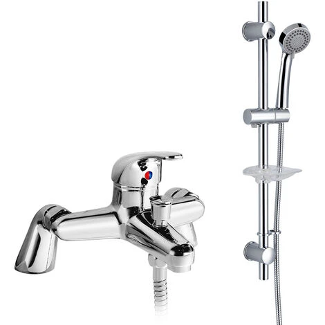 Elford Bath Filler Shower Mixer Tap & Slider Rail Handset Kit Chrome 2 Elford Bath Filler Shower Mixer Tap & Slider Rail Handset Kit Chrome - Image 2