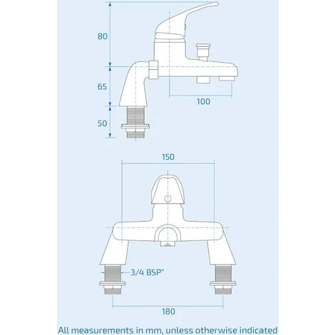 Elford Bath Filler Shower Mixer Tap & Slider Rail Handset Kit Chrome 4 Elford Bath Filler Shower Mixer Tap & Slider Rail Handset Kit Chrome - Image 4