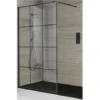 Milano Barq - Black Recessed Walk In Wet Room Shower Enclosure With Grid Pattern Screen&44 Support Arm And Graphite Slate Effect Tray - 1100mm X 700mm