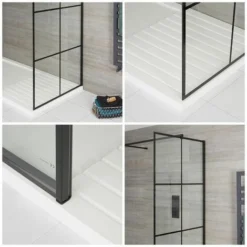 Milano Barq - Corner Walk In Wet Room Shower Enclosure With Grid Pattern Screens&44 Hinged Return Panel&44 Support Arms And 1100mm X 700mm White Tray - Black -Bathroom Supplies Store 37085336 3