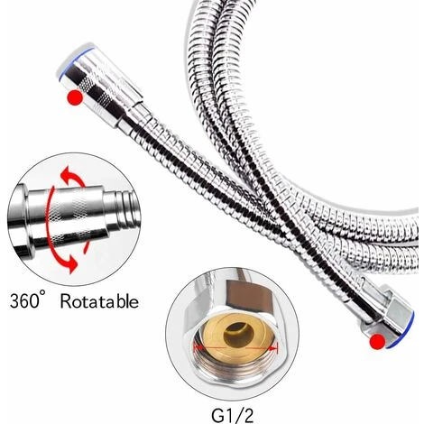 Shower Hose 2m, Universal Extendable Shower Hose Shower Head Explosion-proof, Anti-Twist And Anti-Corrosion Stainless Steel Hose, Double Loop Encryption SOEKAVIA 2 Shower Hose 2m, Universal Extendable Shower Hose Shower Head Explosion-proof, Anti-Twist And Anti-Corrosion Stainless Steel Hose, Double Loop Encryption SOEKAVIA - Image 2