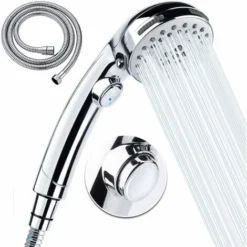 Handheld Shower Head With Hose -5 Spray Settings Removable High Pressure Shower Head With On / Off Switch -Chrome (A) SOEKAVIA