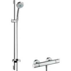 Hansgrohe Croma 100 Shower Set With Ecostat Comfort Thermostatic Mixer And Shower Rail 90 Cm + 3jets Hand Shower , Chrome (27085000)