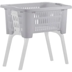 Deuba Laundry Linen Basket Foldable Washing Clothes Bin With Carrying Handles Space-Saving Easy-Care Storage Plastic Carrier With Legs Bath 38 L 60x40x58 Cm Brown