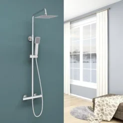 Acezanble Bathroom Thermostatic Mixer Shower Set Square Chrome Twin Head Exposed Valve