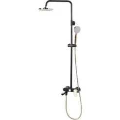 Modern Mixer Shower Set With Rain Function Brass Steel Black With Gold Gurara -Bathroom Supplies Store 45282161 4 1