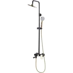 Modern Mixer Shower Set With Rain Function Brass Steel Black With Gold Gurara -Bathroom Supplies Store 45282161 5 1