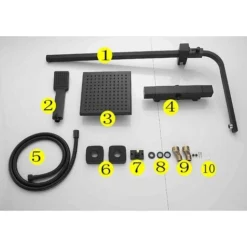 Black Luxury Thermostatic Mixer Brass Diverter Valve Squre Shower Bar Big Head, Adjustable Height Exposed Riser Rail Shower Hose All-in-One Chrome Rainfall Shower Mixer Set -Bathroom Supplies Store 46734180 3