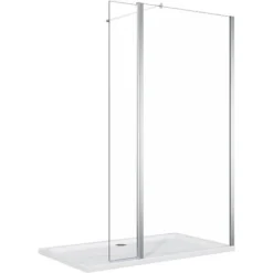 ELEGANT 700mm Walk In Shower Enclosure 8mm Tempered Glass Shower Screen 300mm Flipper Screen With 1400x800mm Tray And Waste Trap