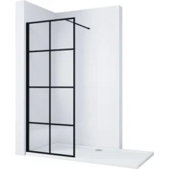 ELEGANT 700mm Black Aluminium Framed Walk In Shower Enclosure Wet Room 8mm Safety Tempered Glass Bathroom Screen