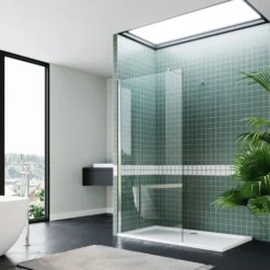 ELEGANT Frameless Shower Cabin 1200mm Walk In Shower Door Screen Wet Room With 1200x700mm Tray And Waste Trap Cover