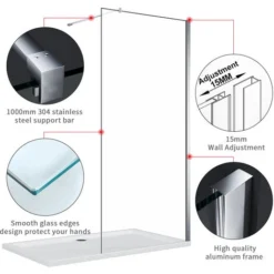 ELEGANT Shower Cabin 700mm Main Shower Door 700mm Side Shower Screen 1400x700mm Shower Tray Slate Effect Free Waste Trap -Bathroom Supplies Store 50317006 3