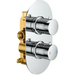 Chrome Round Twin Dual Concealed Thermostatic Shower Mixer Valve - Single Outlet -Bathroom Supplies Store 50827693 3