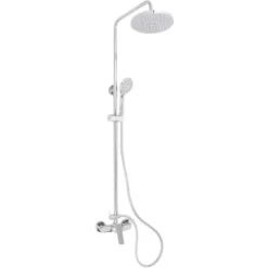PrimeMatik - Chrome Telescopic Shower Column With Single-lever Mixer Tap, Overhead Shower Head, Hand Shower Head And Flexible Hose