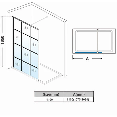 ELEGANT 1100mm Black Framed Walk In Shower Door 8mm Safety Tempered Glass Wet Room Shower Enclosure Include Stainless Steel Support Rod 5 ELEGANT 1100mm Black Framed Walk In Shower Door 8mm Safety Tempered Glass Wet Room Shower Enclosure Include Stainless Steel Support Rod - Image 5