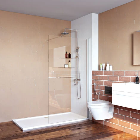 ELEGANT 760mm Walk In Shower Screen 6mm Tempered Glass Door Wet Room Bathroom Enclosure + 1200x900mm Shower Tray And Free Trap 1 ELEGANT 760mm Walk In Shower Screen 6mm Tempered Glass Door Wet Room Bathroom Enclosure + 1200x900mm Shower Tray And Free Trap