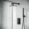Temel Black Matt Round Concealed Thermostatic Mixer Valve Hand Held Shower Set
