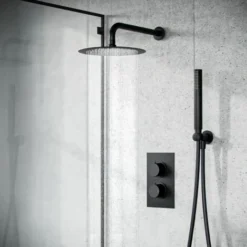Temel Black Matt Round Concealed Thermostatic Mixer Valve Hand Held Shower Set