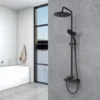 AICA Bathroom Thermostatic Mixer Shower Set Square Black Twin Head Exposed Valve 230mm Black Round