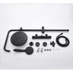 AICA Bathroom Thermostatic Mixer Shower Set Square Black Twin Head Exposed Valve 230mm Black Round -Bathroom Supplies Store 54917108 3