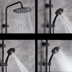 AICA Bathroom Thermostatic Mixer Shower Set Square Black Twin Head Exposed Valve 230mm Black Round -Bathroom Supplies Store 54917108 4