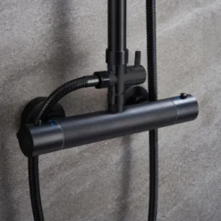 AICA Bathroom Thermostatic Mixer Shower Set Square Black Twin Head Exposed Valve 230mm Black Round -Bathroom Supplies Store 54917108 5