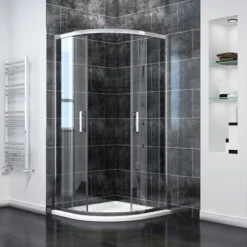 ELEGANT 6mm Easy Clean Safety Tempered Glass 900x900mm Sliding Corner Entry Quadrant Shower Enclosure With Tray And Waste Trap